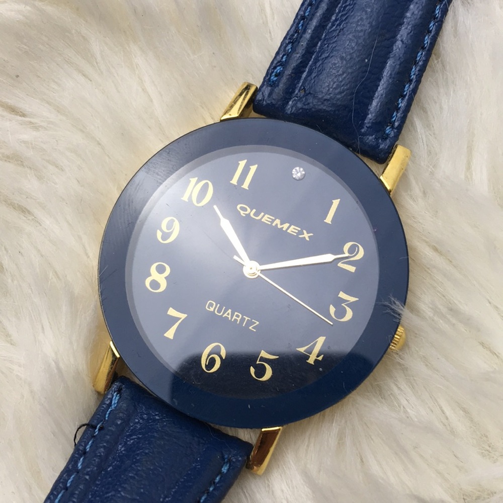 Quemex big blue face 18k gold plated wrist watch